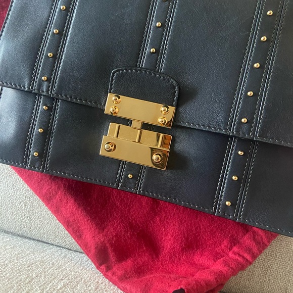 Valentino leather shoulder bag in Dark Blue with Gold Studs. - Picture 3 of 16